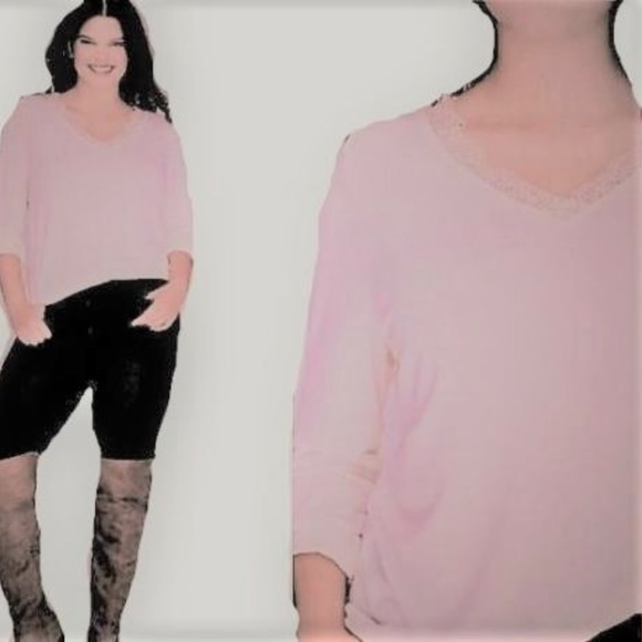 Lane Bryant Tops - Lane Bryant LONG SLEEVE EYELASH LACE V-NECK shirt